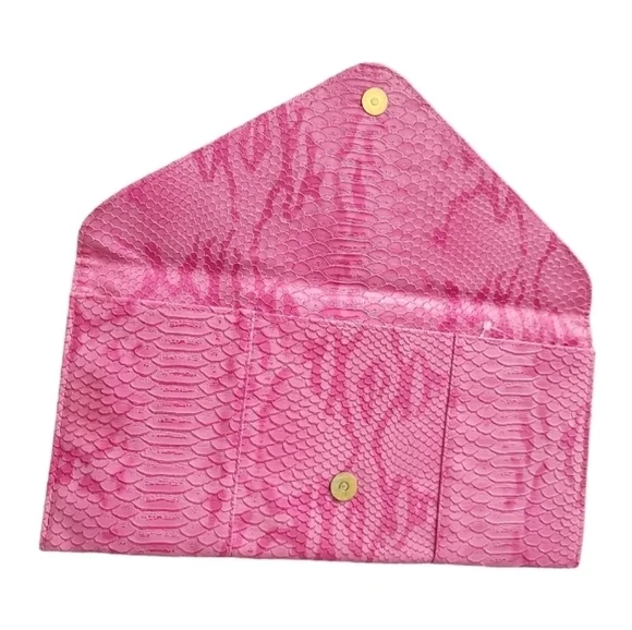 Pink Snakeskin Faux Leather Envelope Clutch - Picture 4 of 7